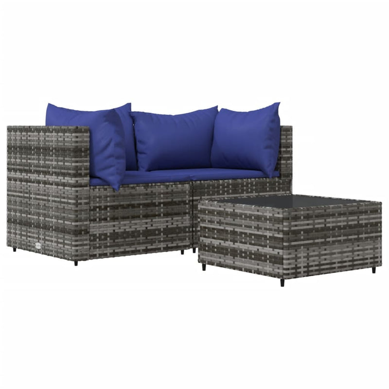 vidaXL 3 részes szürke polyrattan kerti ülőgarnitúra párnákkal