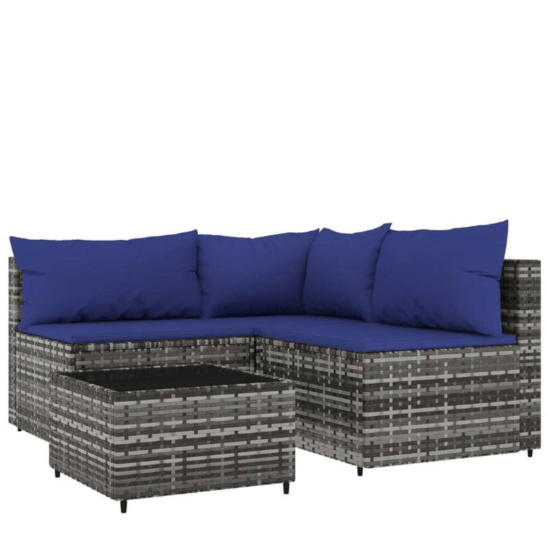 vidaXL 4 részes szürke polyrattan kerti ülőgarnitúra párnákkal