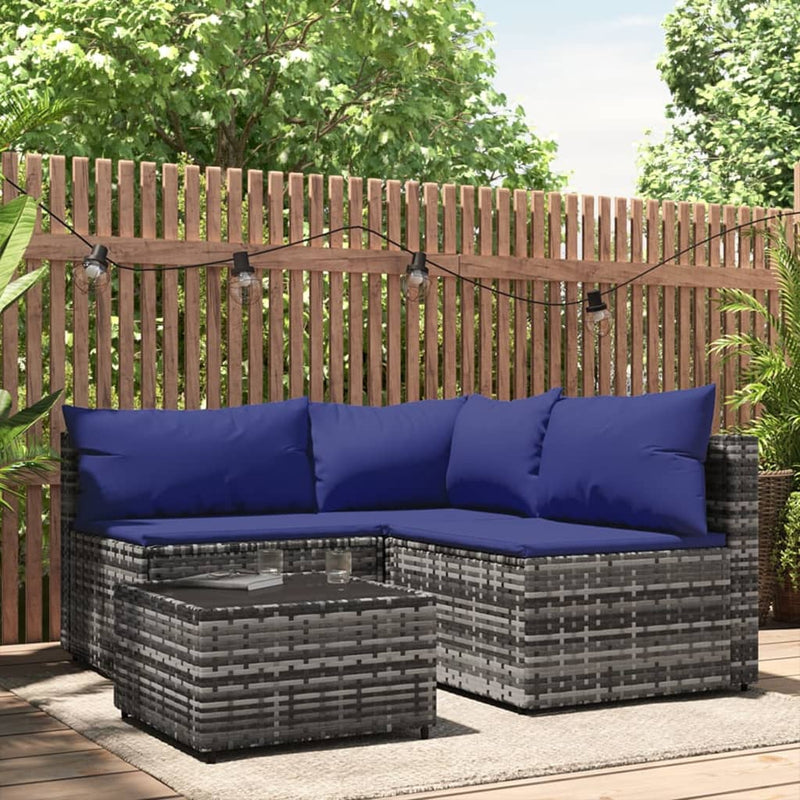 vidaXL 4 részes szürke polyrattan kerti ülőgarnitúra párnákkal