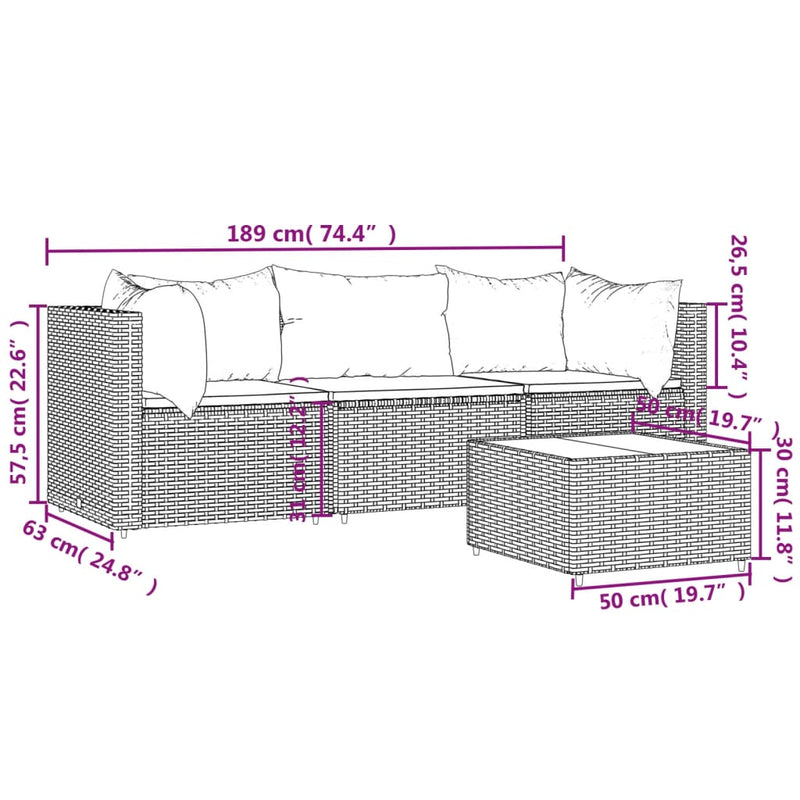 vidaXL 4 részes szürke polyrattan kerti ülőgarnitúra párnákkal