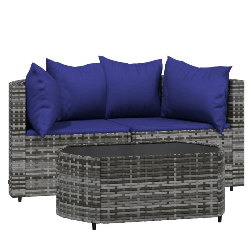 vidaXL 3 részes szürke polyrattan kerti ülőgarnitúra párnákkal