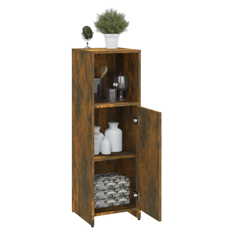 vidaXL füstös tölgy színű szerelt fa fürdőszobaszekrény 30x30x95 cm