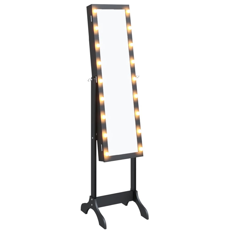 vidaXL fekete szabadon álló tükör LED-del 34 x 37 x 146 cm