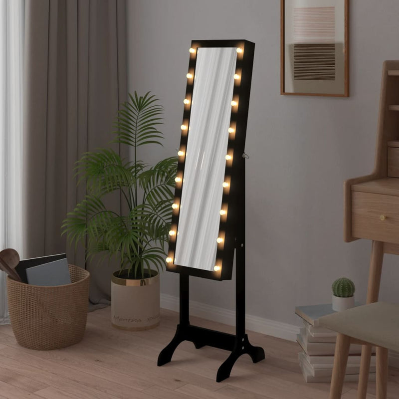vidaXL fekete szabadon álló tükör LED-del 34 x 37 x 146 cm