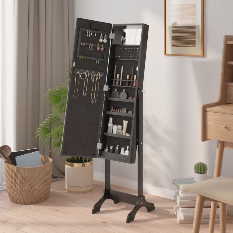 vidaXL fekete szabadon álló tükör LED-del 34 x 37 x 146 cm
