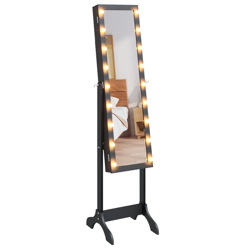 vidaXL fekete szabadon álló tükör LED-del 34 x 37 x 146 cm
