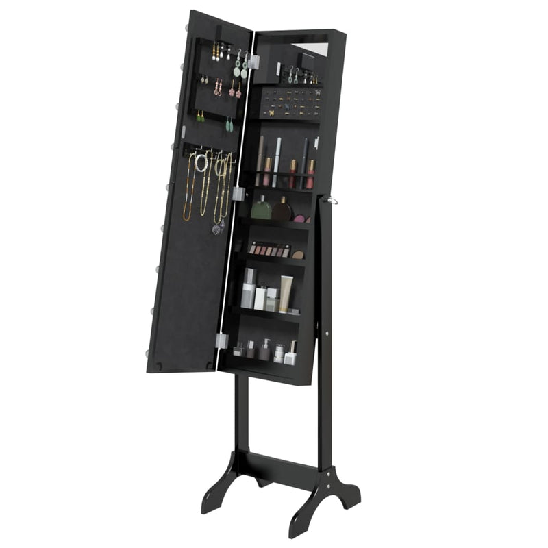 vidaXL fekete szabadon álló tükör LED-del 34 x 37 x 146 cm
