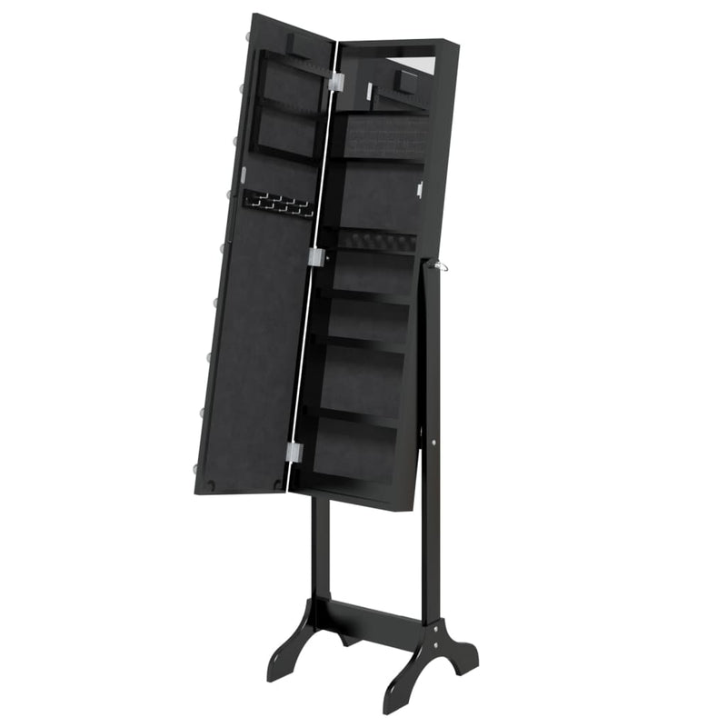 vidaXL fekete szabadon álló tükör LED-del 34 x 37 x 146 cm