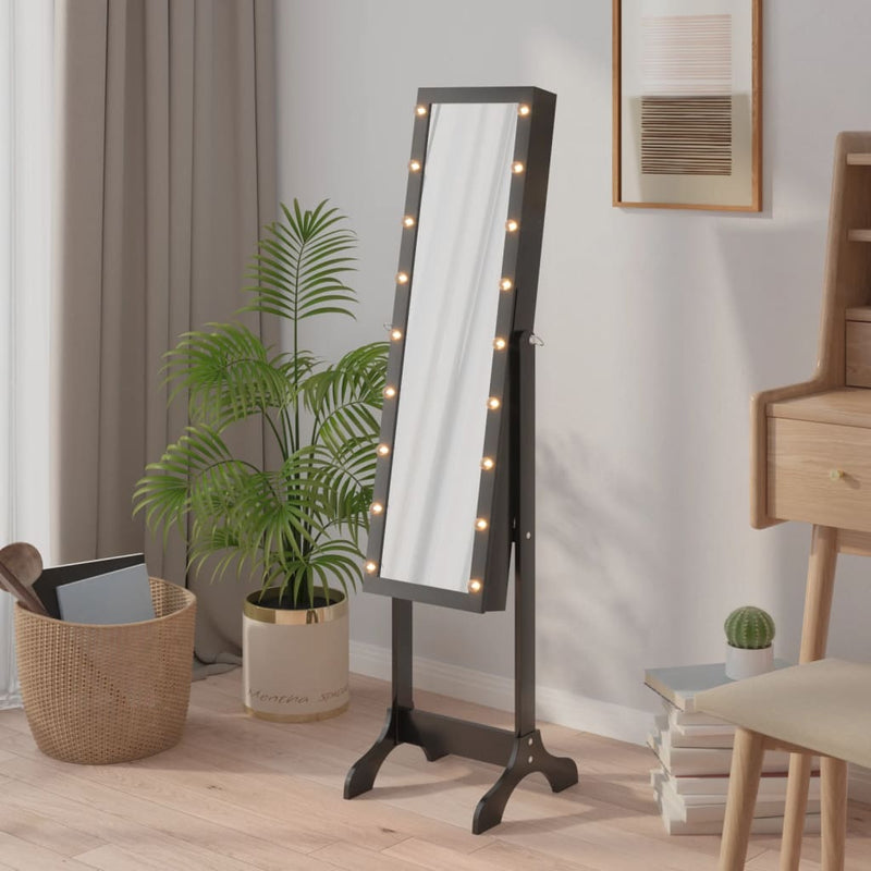 vidaXL fekete szabadon álló tükör LED-del 34 x 37 x 146 cm