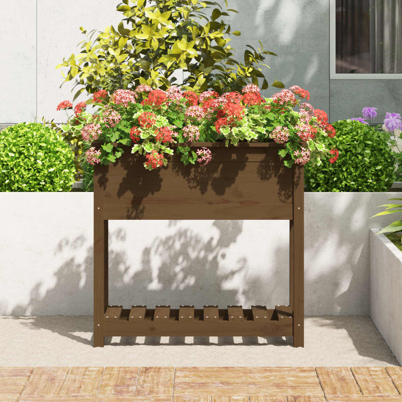 vidaXL mézbarna tömör fenyőfa növénytartó polccal 82,5 x 34,5 x 81 cm