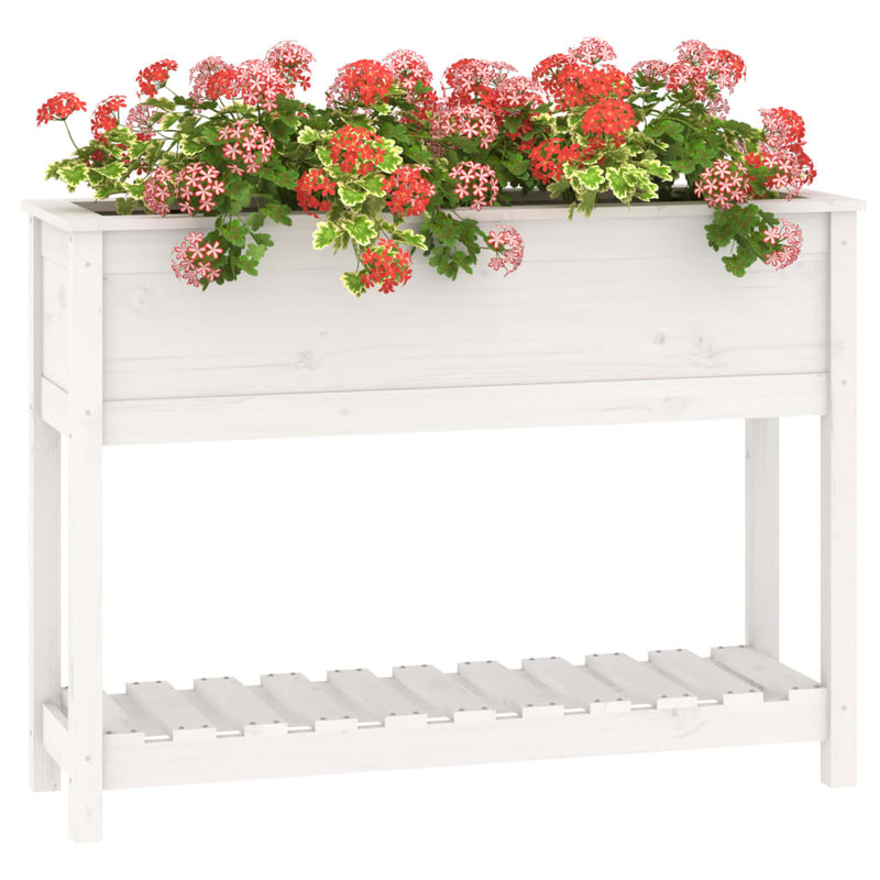 vidaXL fehér tömör fenyőfa növénytartó polccal 111,5x34,5x81 cm