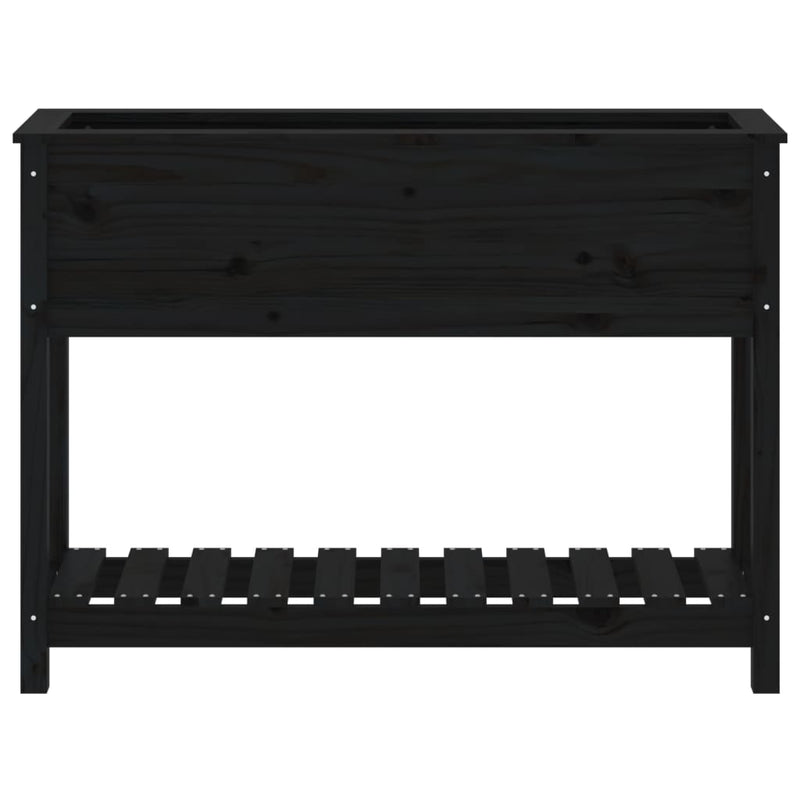 vidaXL fekete tömör fenyőfa növénytartó polccal 111,5x34,5x81 cm