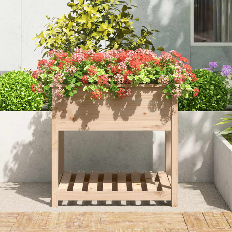 vidaXL tömör fenyőfa növénytartó polccal 82,5x82,5x81 cm