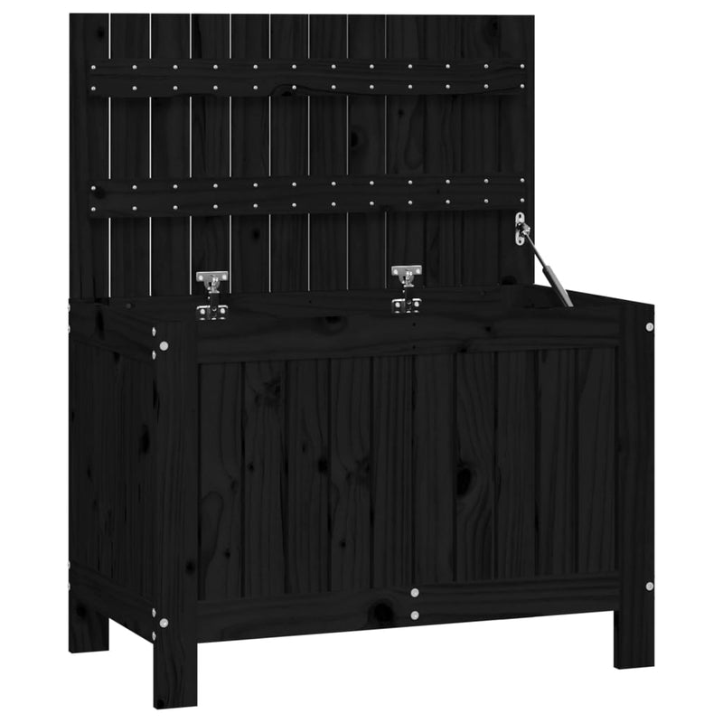 vidaXL fekete tömör fenyőfa kerti tárolóláda 76 x 42,5 x 54 cm