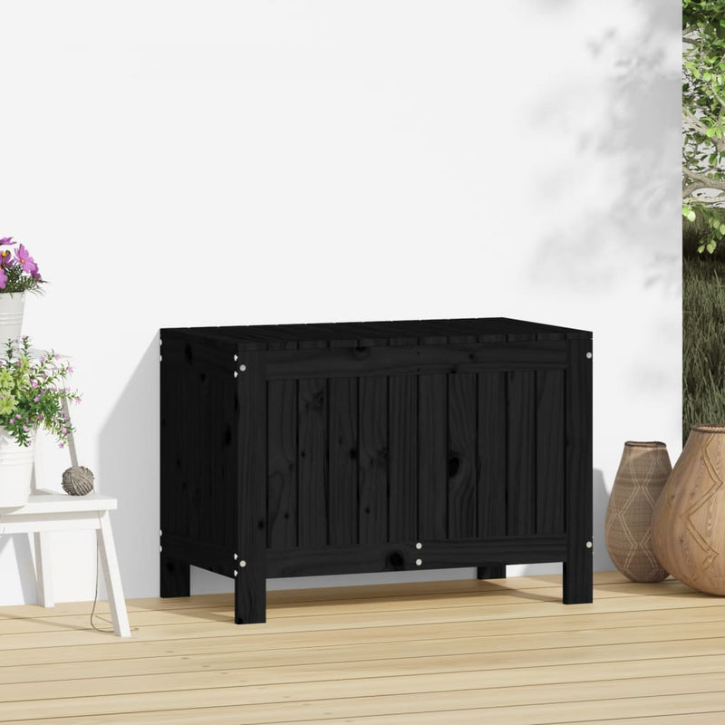 vidaXL fekete tömör fenyőfa kerti tárolóláda 76 x 42,5 x 54 cm