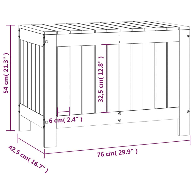vidaXL fekete tömör fenyőfa kerti tárolóláda 76 x 42,5 x 54 cm