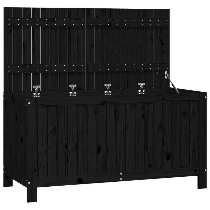 vidaXL fekete tömör fenyőfa kerti tárolóláda 121x55x64 cm