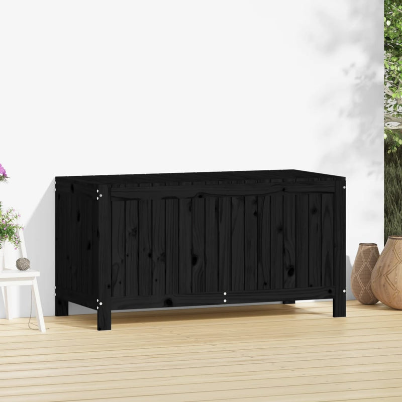 vidaXL fekete tömör fenyőfa kerti tárolóláda 121x55x64 cm