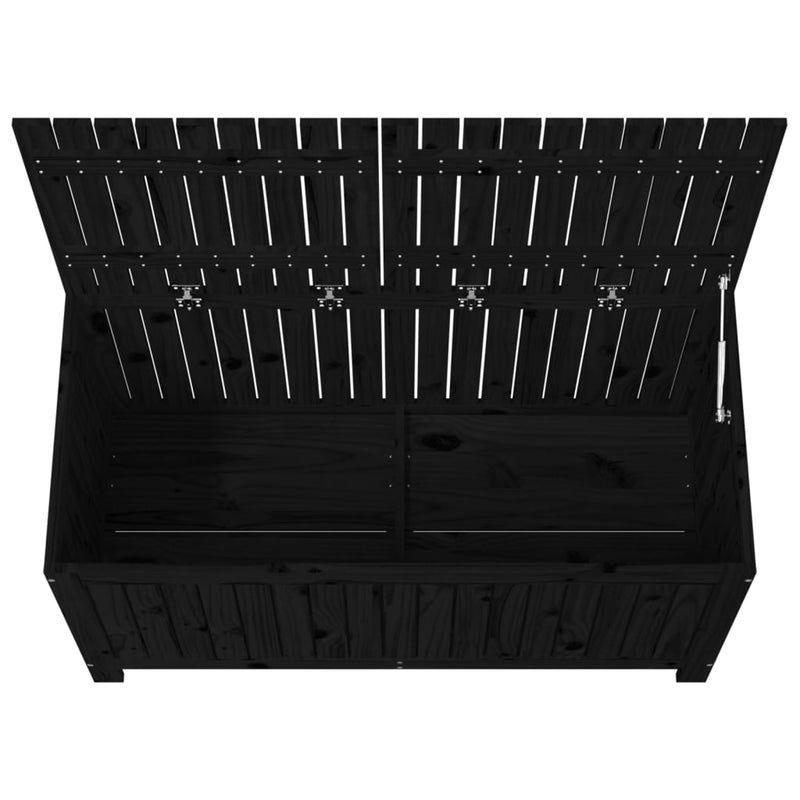 vidaXL fekete tömör fenyőfa kerti tárolóláda 121x55x64 cm