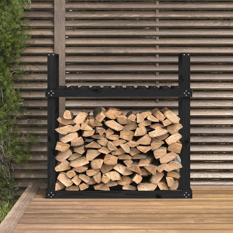 vidaXL fekete tömör fenyőfa tűzifatartó állvány 110x35x108,5 cm