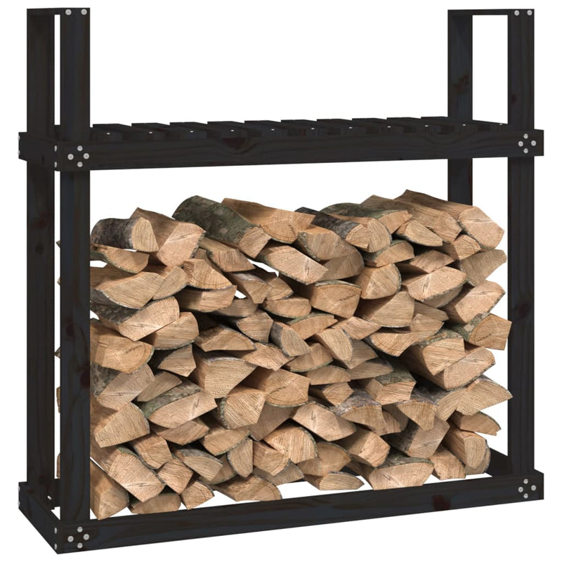 vidaXL fekete tömör fenyőfa tűzifatartó állvány 110x35x108,5 cm
