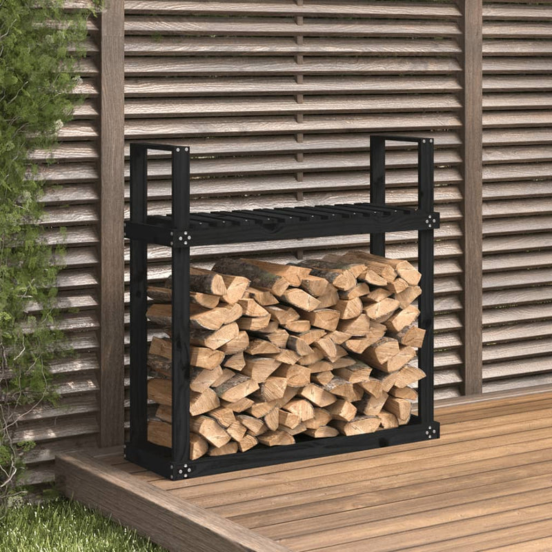 vidaXL fekete tömör fenyőfa tűzifatartó állvány 110x35x108,5 cm