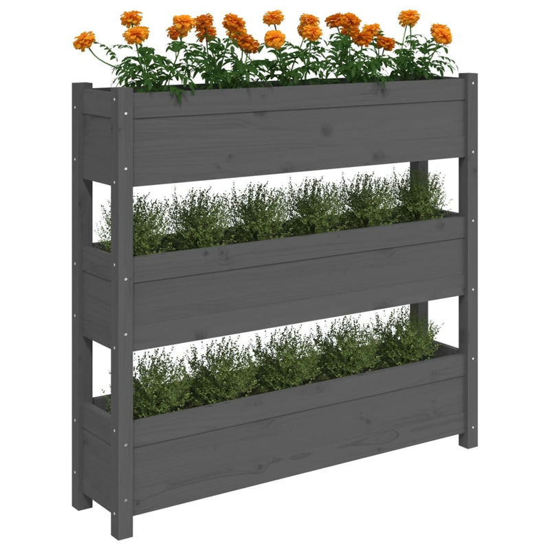 vidaXL szürke tömör fenyőfa növénytartó 112 x 25 x 104,5 cm