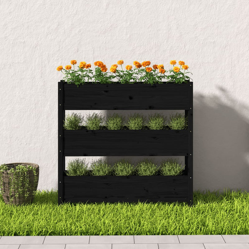 vidaXL fekete tömör fenyő növénytartó 112 x 25 x 104,5 cm