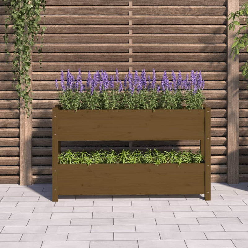vidaXL mézbarna tömör fenyőfa növénytartó 112x25x66 cm