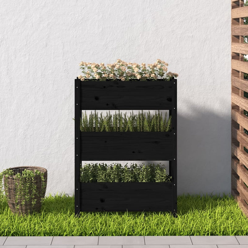 vidaXL fekete tömör fenyő növénytartó 77x25x104,5 cm