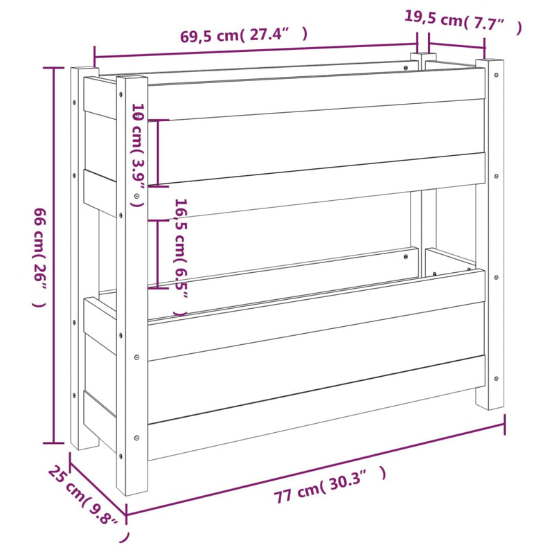 vidaXL fehér tömör fenyőfa növénytartó 77x25x66 cm
