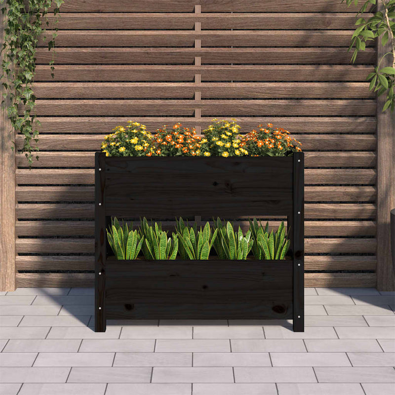 vidaXL fekete tömör fenyőfa növénytartó 77x25x66 cm