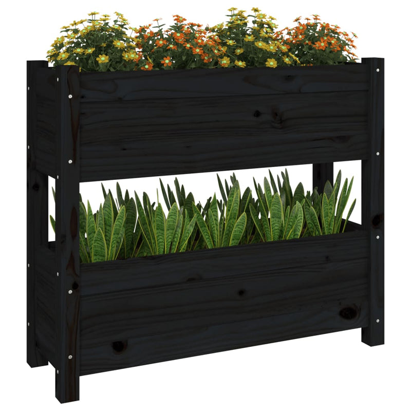 vidaXL fekete tömör fenyőfa növénytartó 77x25x66 cm