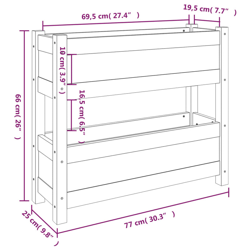 vidaXL fekete tömör fenyőfa növénytartó 77x25x66 cm