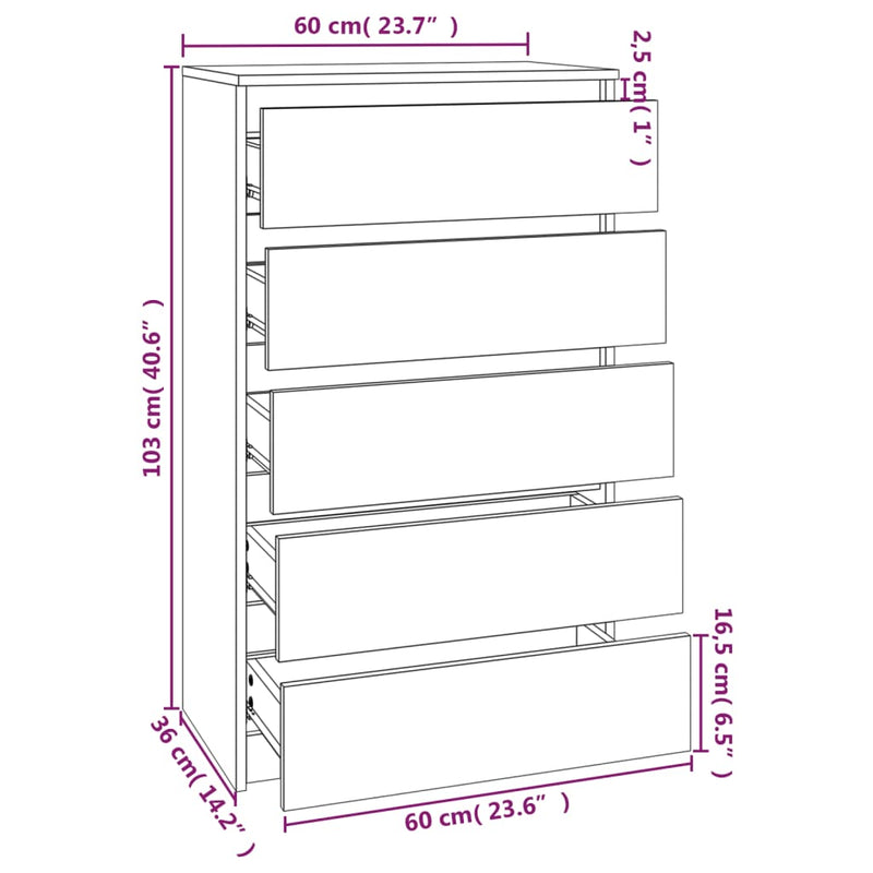 vidaXL fekete szerelt fa fiókos szekrény 60 x 36 x 103 cm