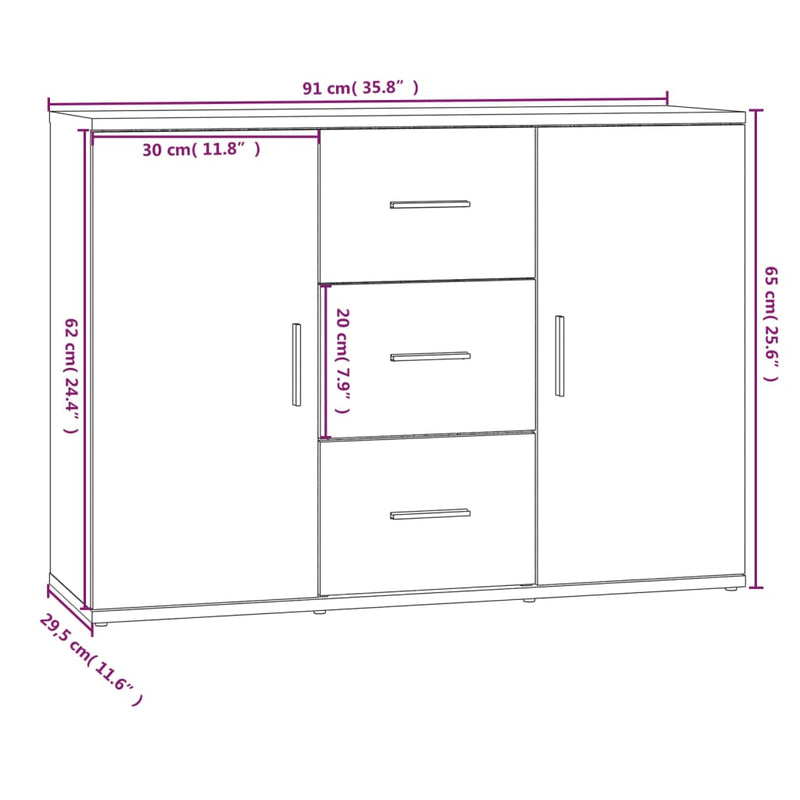 vidaXL fekete szerelt fa tálalószekrény 91 x 29,5 x 65 cm