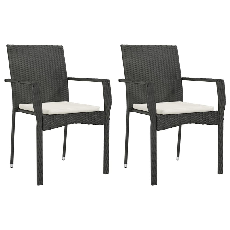 vidaXL 2 db fekete polyrattan kerti szék párnával