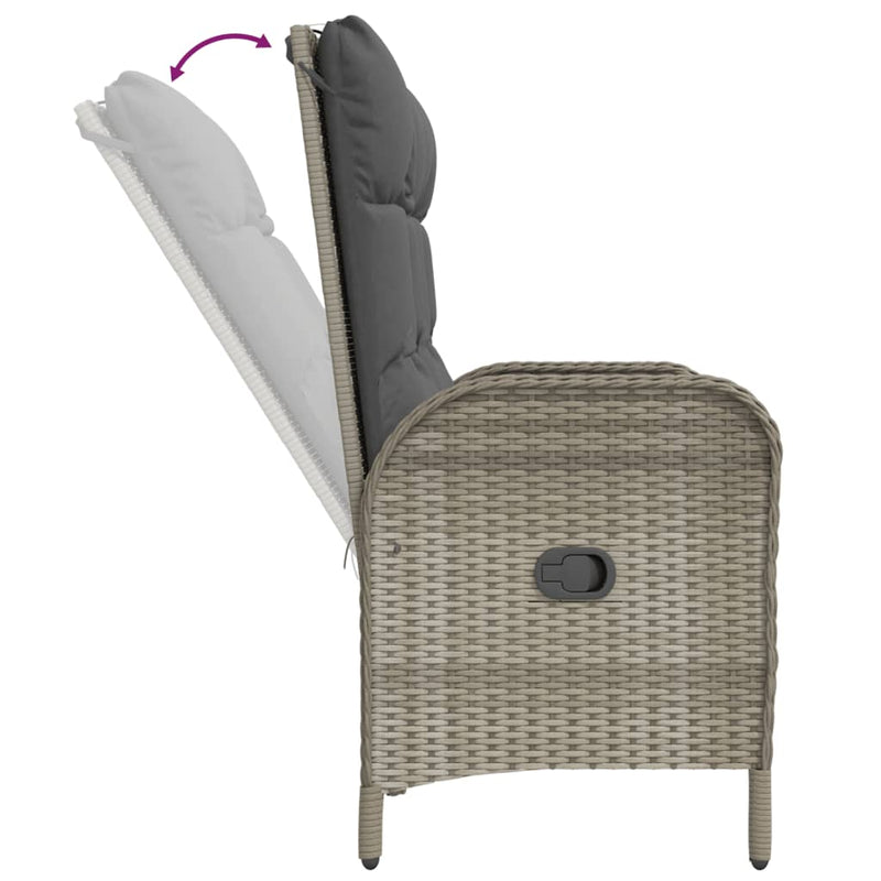 vidaXL szürke polyrattan dönthető kerti pad párnákkal 107 cm