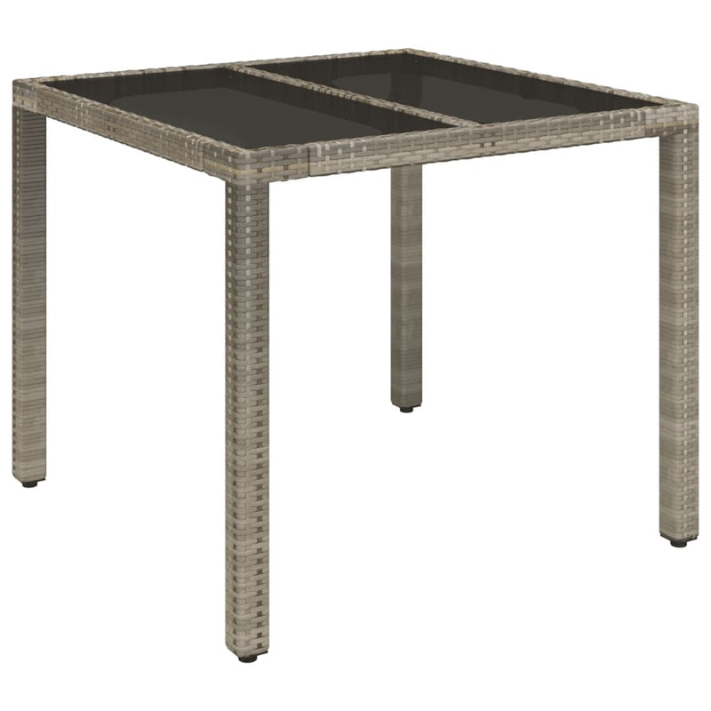 vidaXL szürke polyrattan üveglapos kerti asztal 90 x 90 x 75 cm