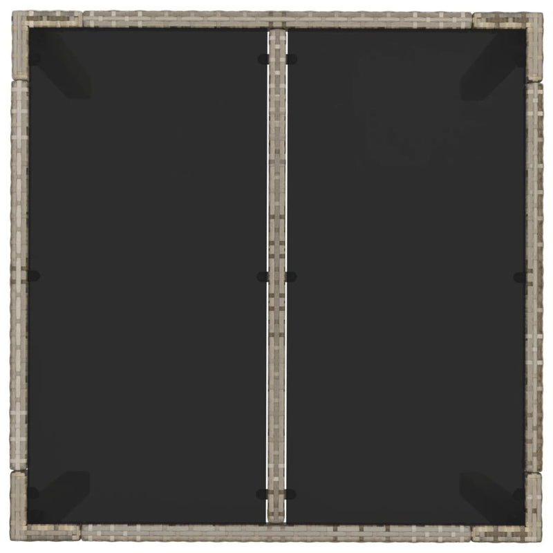vidaXL szürke polyrattan üveglapos kerti asztal 90 x 90 x 75 cm