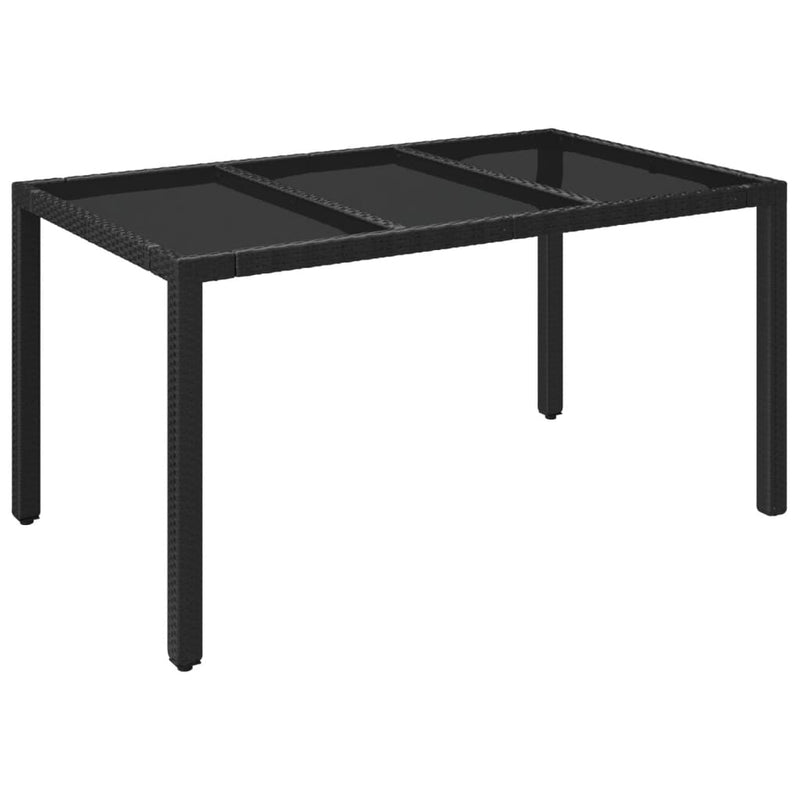 vidaXL fekete polyrattan üveglapos kerti asztal 150 x 90 x 75 cm