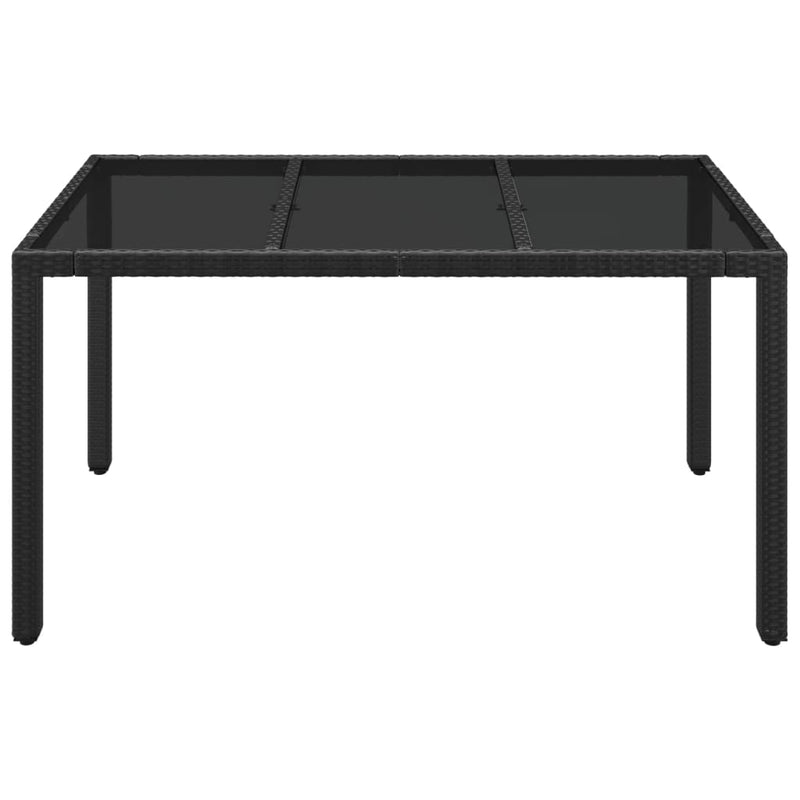 vidaXL fekete polyrattan üveglapos kerti asztal 150 x 90 x 75 cm
