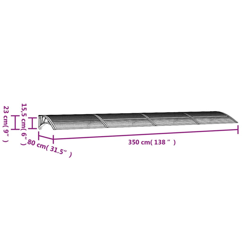 vidaXL fekete polikarbonát ajtóelőtető 350 x 75 cm
