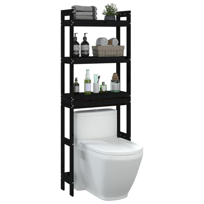 vidaXL fekete tömör fenyőfa fürdőszoba állvány 63x26x171 cm