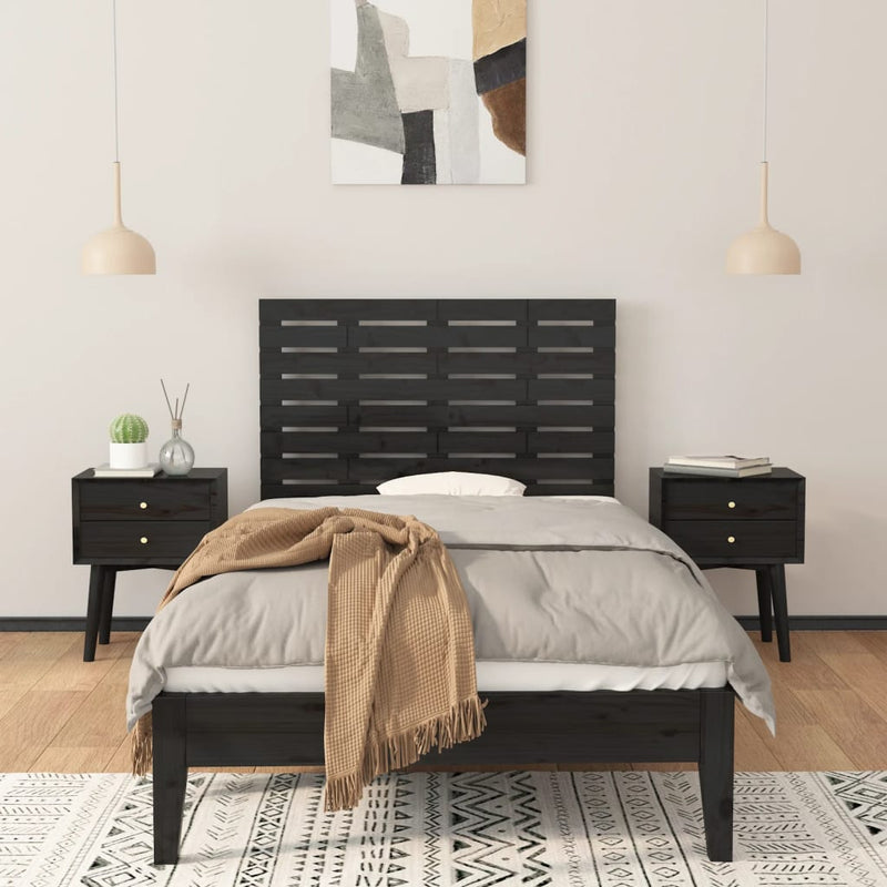 vidaXL fekete tömör fenyőfa fali fejtámla 106 x 3 x 63 cm