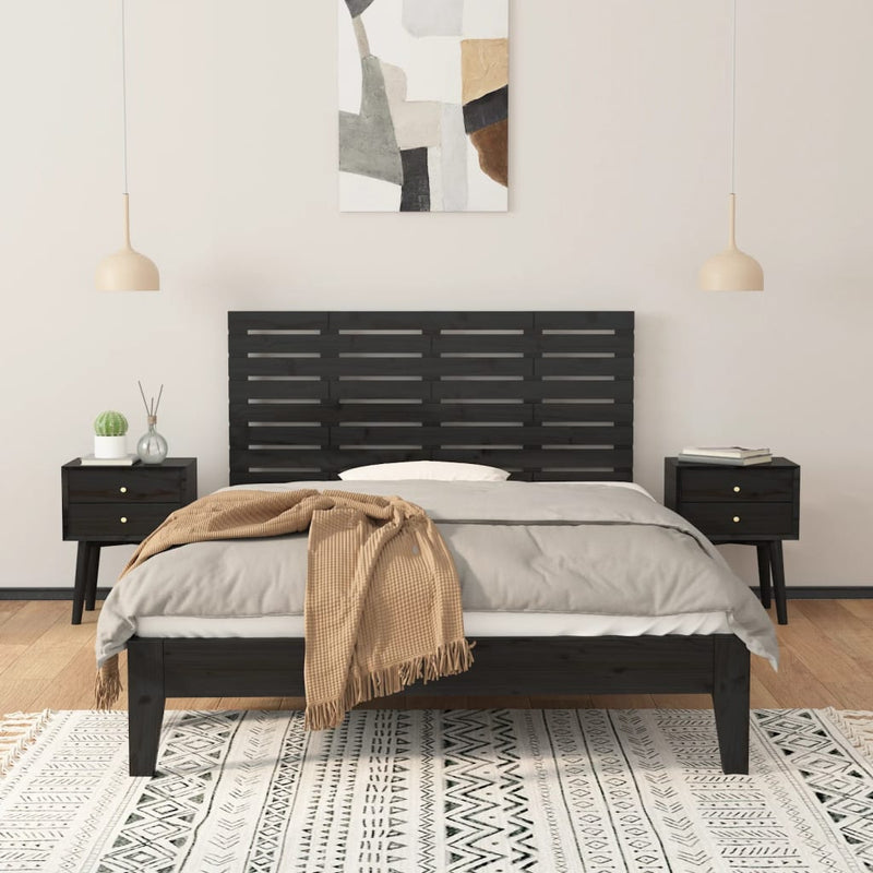 vidaXL fekete tömör fenyőfa fali fejtámla 146x3x63 cm