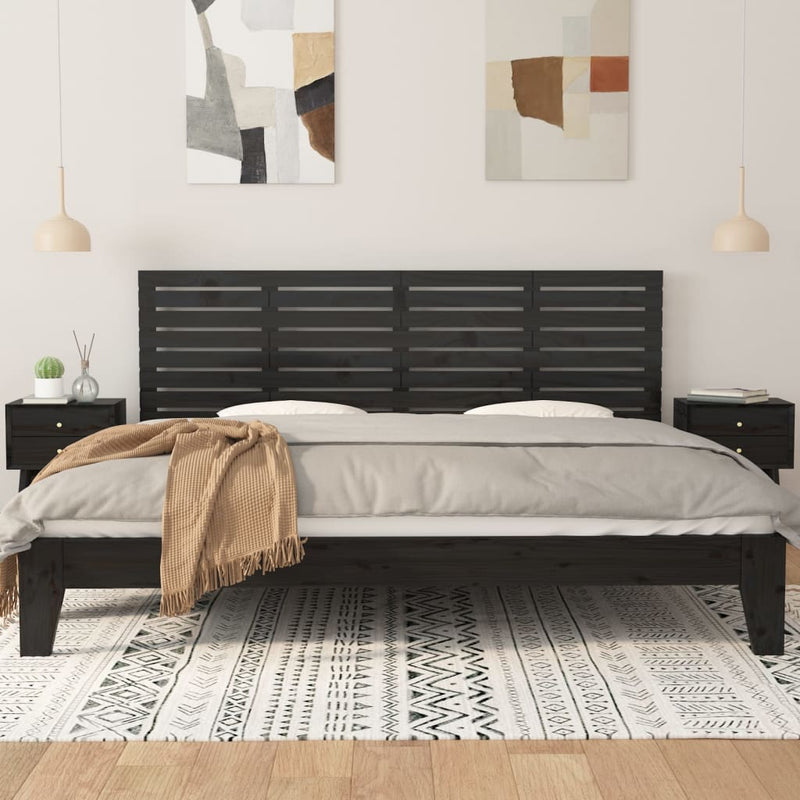 vidaXL fekete tömör fenyőfa fali fejtámla 166x3x63 cm