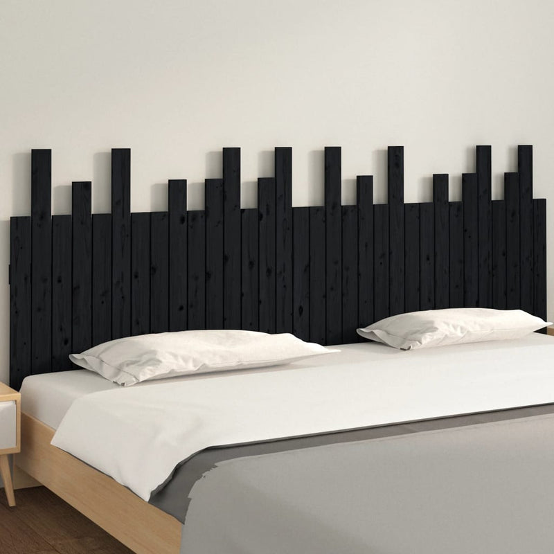 vidaXL fekete tömör fenyőfa fali fejtámla 204x3x80 cm
