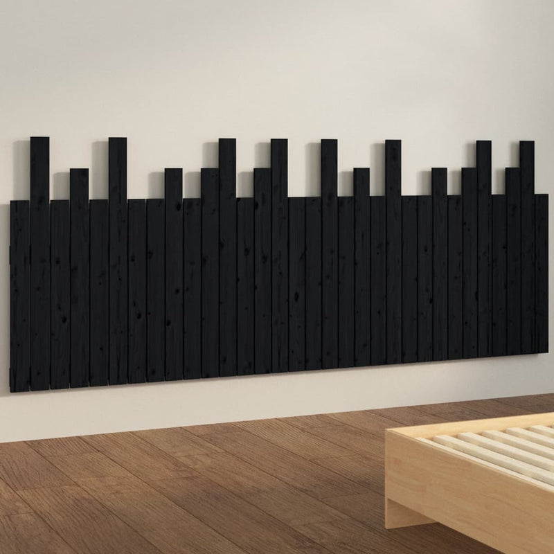vidaXL fekete tömör fenyőfa fali fejtámla 204x3x80 cm