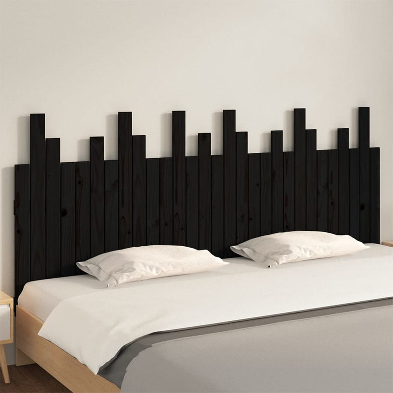 vidaXL fekete tömör fenyőfa fali fejtámla 185x3x80 cm